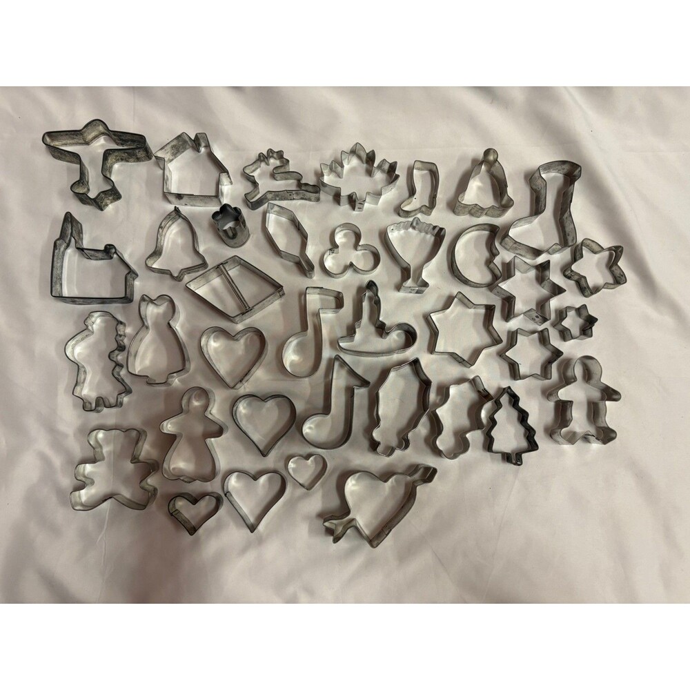 Vintage Lot of 37 Assorted Metal Cookie Cutters Baking Crafts Holidays Animals